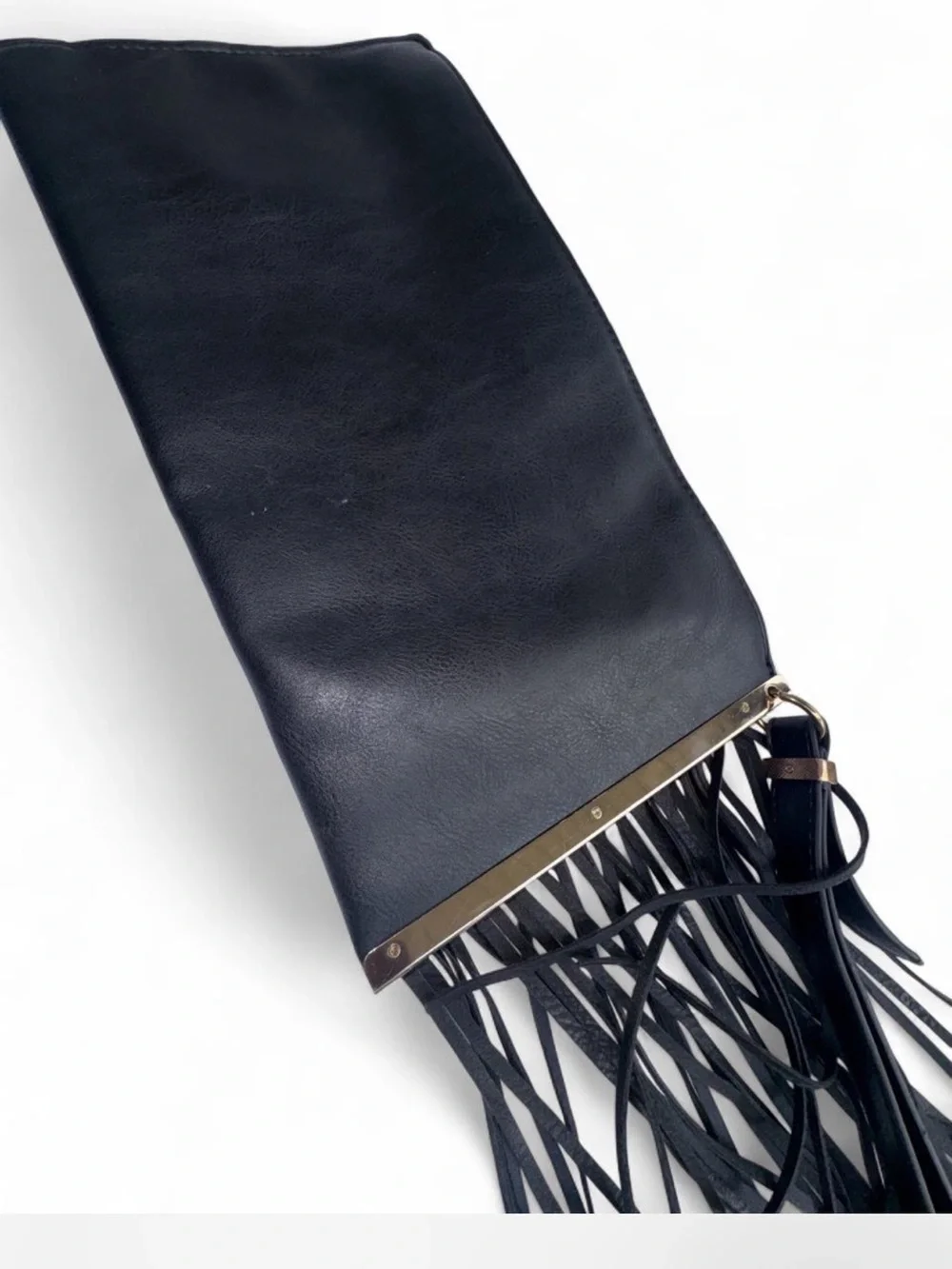 Ethele & Myrtle Inc Black Fringe Wristlet Clutch Boho Festival Y2K Gold Hardware